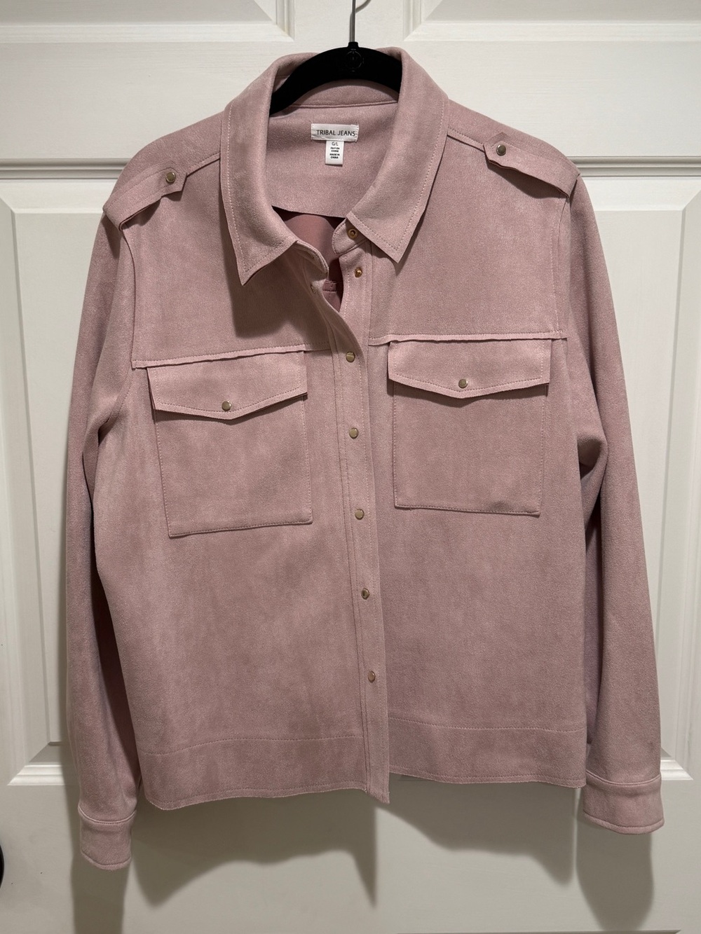 Blush Suede Utility Shirt Jacket